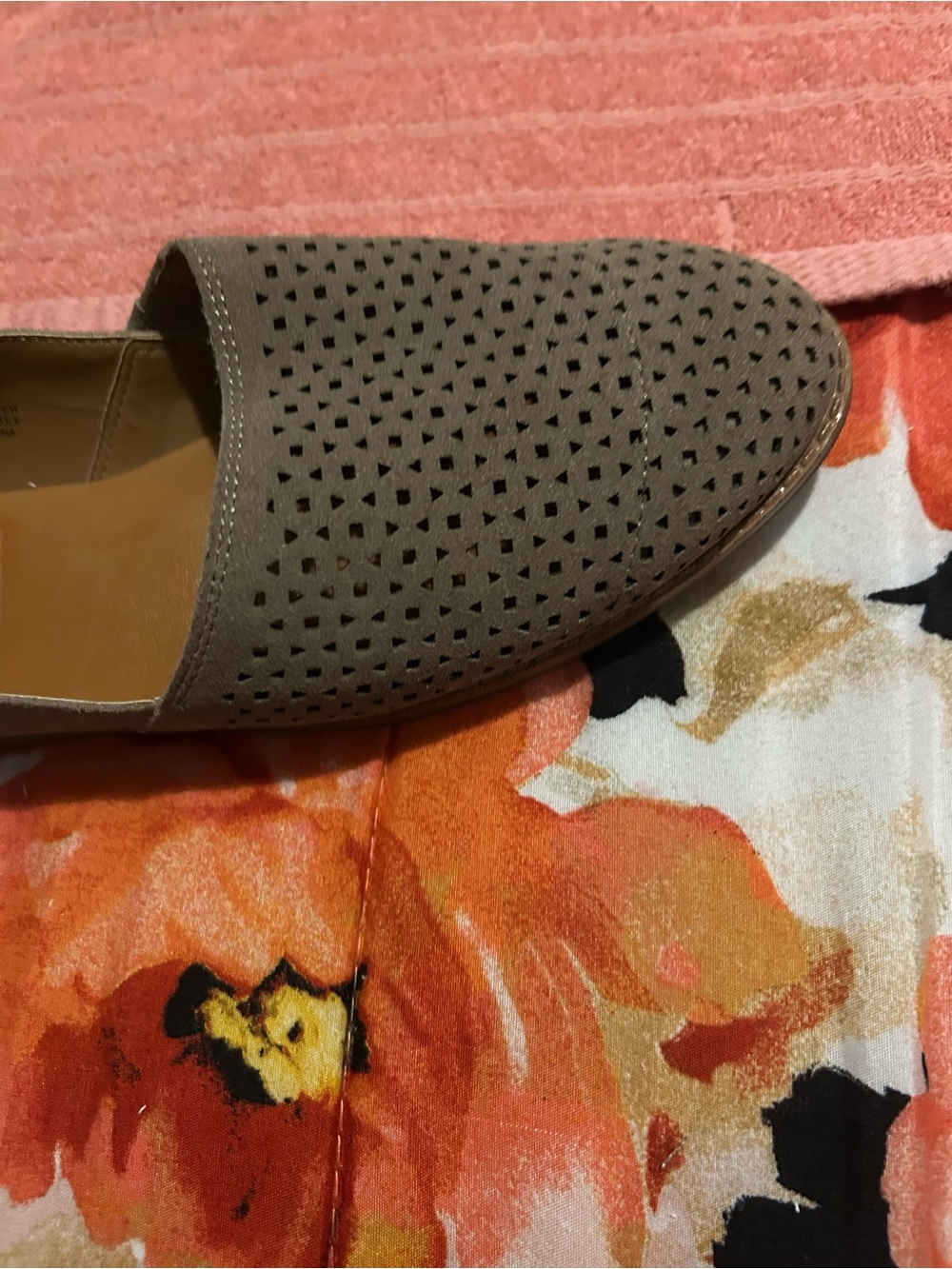 Sun + Stone Taupe Perforated Suede Slip-Ons - Picture 5 of 7
